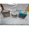 Image 1 : LOT OF 3 CAMPING ITEMS ( 2 METAL POTS, ALCOHOL BURNING STOVE)  *ORIGINAL BOX*