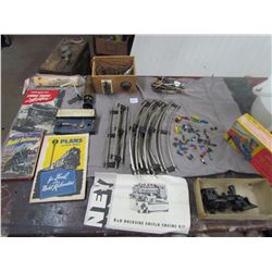 LOT OF TOY TRAIN ITEMS ( WHISTLES, TRACKS, 45 LEAD TOYS) *RARE*