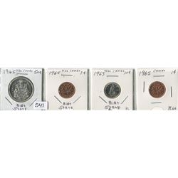 4 CNDN COINS 1963- 10 CENT COIN, 1964- 1 CENT PC, 1965- 1 CENT & 50 CENT PC