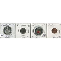 4 CNDN COINS 1965- 1 CENT PC, 1966- 50 CENT PC, 1967- 5 CENT PC, 2018- 2 DOLLAR PC