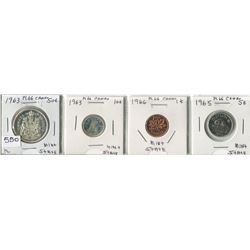 4 CNDN COINS 1963- 10 CENT PC & 50 CENT PC, 1965- 5 CENT PC, 1966- 1 CENT PC