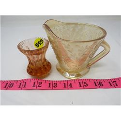 CREAMER AND CANDLE HOLDER (ETCHED GLASS, AMBER)