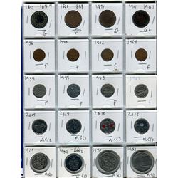 SHEET OF 20 CNDN COINS (1859 LARGE PENNY TO 1982 DOLLAR COIN)