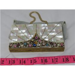 LADIES CLUTCH (ART DECO ALABASTER METAL) *MIRROR, LIGHTER, SM COMB, SECRET COMPARTMENT*