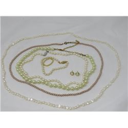 LOT OF PEARL LIKE NECKLACES X4 & EARRINGS