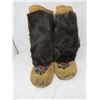 Image 1 : BEADED LEATHER MOCASSINS (FUR TRIM, LEATHER SOLED, FLEECE LINED) *FIT SIZE 8 OR 9*