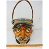 Image 1 : COOKIE JAR (CERAMIC, HAND PAINTED SHAFFORD, WICKER HANDLE) *INSIDE RIM CHIPPED*
