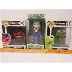 LOT OF 3 POP CULTURE FIGURINES (DISNEY MOST WANTED, FUNKO WACKY WOBBLER JOKER) *N.O.S.*