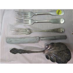 LOT OF ASST'D SILVERWARE (FORKS, KNIFE, SERVING SPOON)