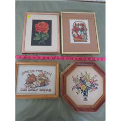 4 PC PICTURES. 3 CROSS STITCH