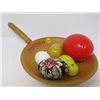 Image 1 : LOT OF UNIQUE DECORATIVE ITEMS (MATCHBOOK MOTORCYCLE, DECORATIVE EGGS, WOODEN POPCORN TRAY)