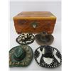 Image 1 : LOT OF SMALL ASSORTED WALL HATS AND WOODEN JEWELERY BOX