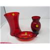 Image 1 : LOT OF 3 VASES AND CANDY DISH (GORGEOUS RED COLOR) *VERY NICE*