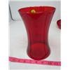 Image 8 : LOT OF 3 VASES AND CANDY DISH (GORGEOUS RED COLOR) *VERY NICE*
