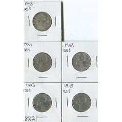 LOT OF 5 QUARTERS (CANADA) *1943*