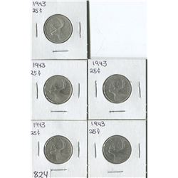 LOT OF 5 QUARTERS (CANADA) *1943*