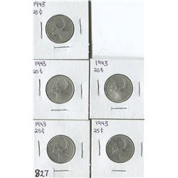 LOT OF 5 QUARTERS (CANADA) *1943*