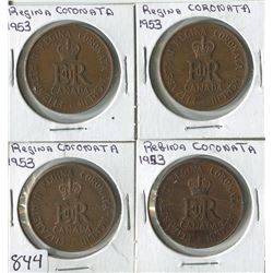 LOT OF 4 COINS (CANADA-REGINA CORANATA) *1953*