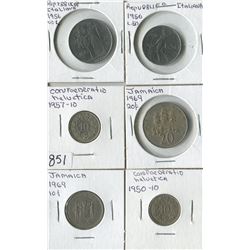 LOT OF 6 WORLD COINS (JAMAICA, REPUBLIC ITALIANA, CONFEDERATION HELVATICA) *ASSORTED DATES*