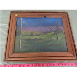 HILL SCENE WITH TREES , SIGNED PAINTING, FRAMED