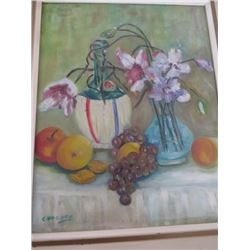 FRUIT, FLOWER, AND VASE PAINTING, FRAMED & SIGNED