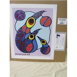 LIMITED EDITION PRINT (FAMILY OF BIRDS, BY NORVAL MORRISSEAU)  *24 INCHES TALL BY 20 INCHES WIDE*