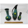 Image 1 : LOT OF 3 BLUE MOUNTAIN VASES (1-10 INCHES, 2-8 1/2 INCHES, 3-6 INCHES HIGH) *NO CHIPS OR CRACKS*