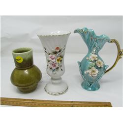 LOT OF 3 ASSORTED VASES (MADE IN JAPAN) * NO CHIPS OR CRACKS, 5 INCHES HIGH-2 X 7 INCHES HIGH*