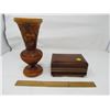 Image 1 : WOODEN VASE AND WOODEN MUSICAL JEWELLERY BOX (WORKING)