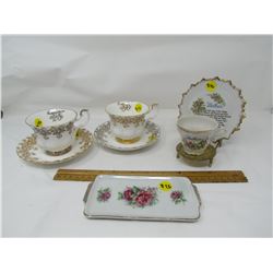 LOT OF 8 PIECES OF CHINA (2 CUPS AND SAUCERS -ROYAL ALBERT, 1-BUTTER DISH, 1-MOTHER CUP, SAUCER AND 