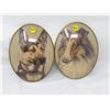 Image 1 : LOT OF 2 DOG PICTURES  (OVAL SHAPED WITH CONCAVE PLASTIC SURFACE) *8 INCHES HIGH*