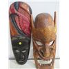 Image 1 : 2 WOODEN DECORATIVE MASKS 20" AND 24" LONG