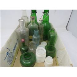 LOT OF BOTTLES. GREEN ETC, WATKINS BOTTLES