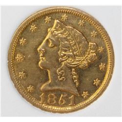 1851-D $5 GOLD