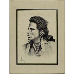 Original Pen & Ink of Native American by Sharp