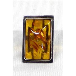 Sterling Silver Amber Ring, Size 5.5