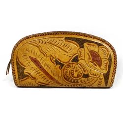 Vintage Hand Tooled Leather Clutch Purse