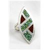 Image 1 : Navajo Sterling Chip Inlay Turquoise Coral Ring