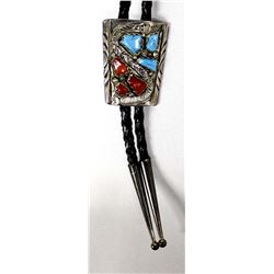Zuni Sterling Turquoise & Coral Bolo Tie