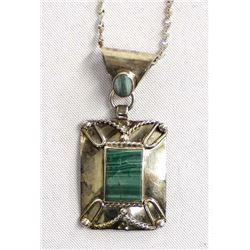 Mexican Sterling Malachite Pendant Necklace