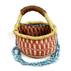 African Basket with Hand Beaded Necklace