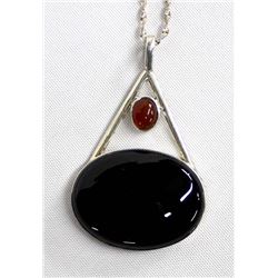 Vintage Mexican Modernist Sterling Onyx Necklace