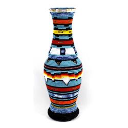 Hand Beaded Wood Vase by Kathy Kills Thunder