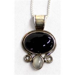 Sterling Onyx and Moonstone Pendant Necklace