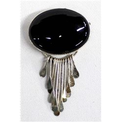 Vintage Mexican Sterling Onyx Pin Pendant