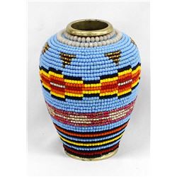 Hand Beaded Brass Vase by Kathy Kills Thunder