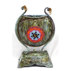 Hand Beaded Metal Vase by Kills Thunder