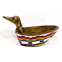 Hand Beaded Wood Duck Bowl by Kathy Kills Thunder