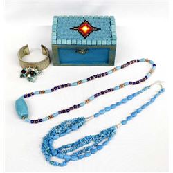 Hand Beaded Wood Trinket Box and Jewelry