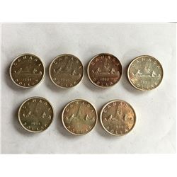 7 Canadian Silver dollars 1950's
